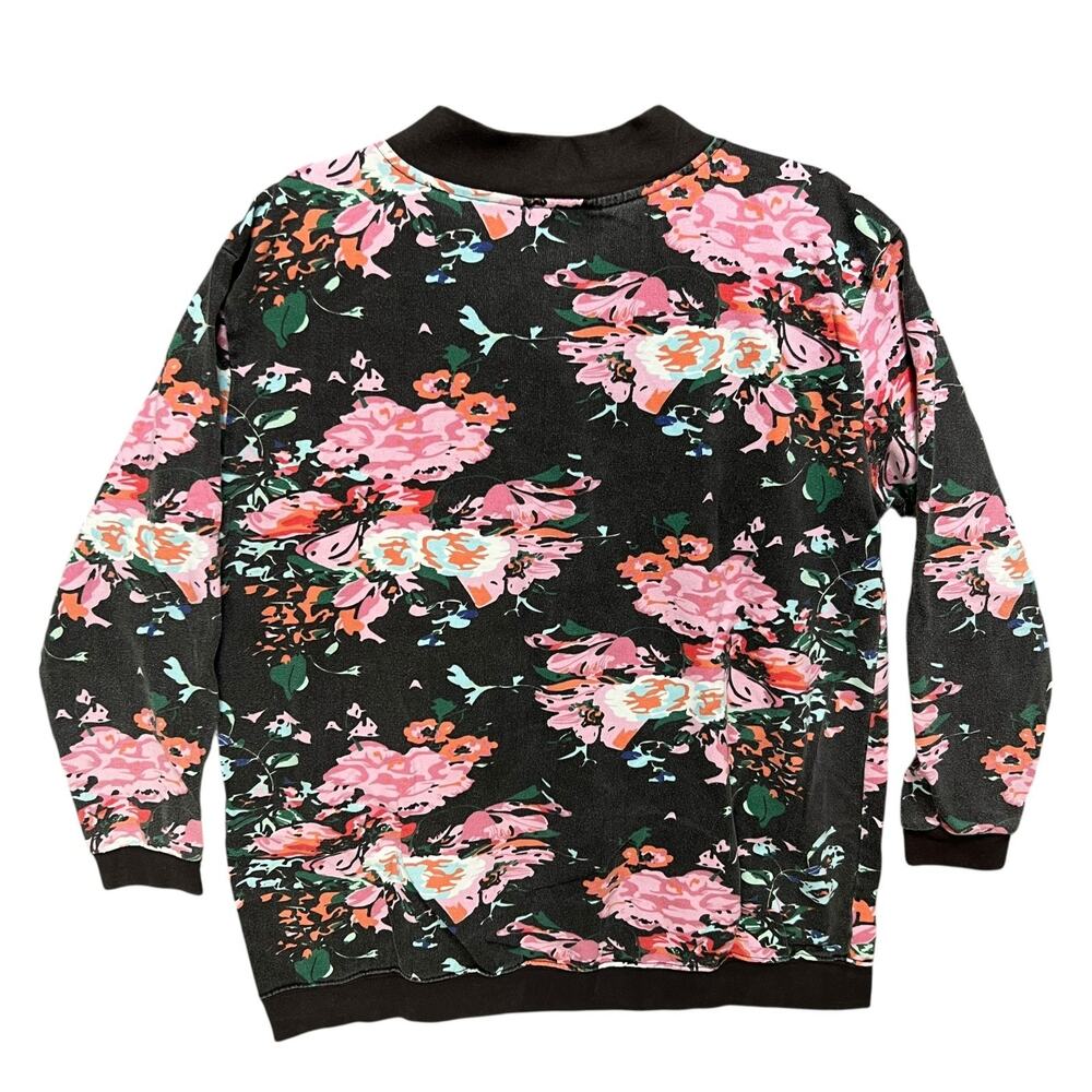 VTG 90s Womens Floral Sweatshirt Jacket Sz M Snap Front Grannycore Cottage Retro - Picture 2 of 9